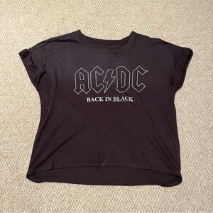 Chaser Women’s Black AC/DC Back in Black Distressed Cropped Tee